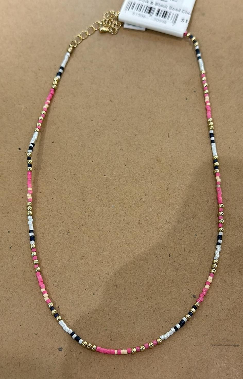 Pink & Black Bead Choker