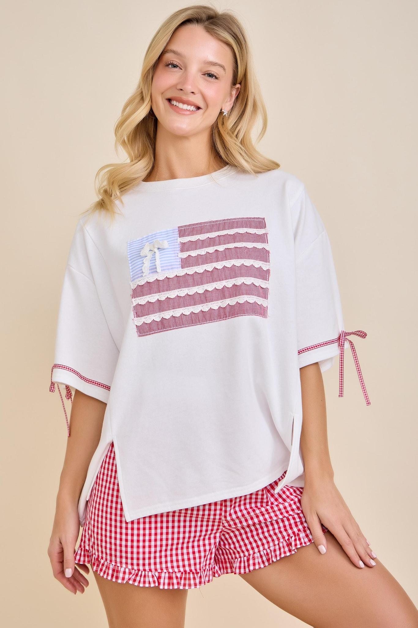 Patriotic Ribbon Patch Oversized Tee