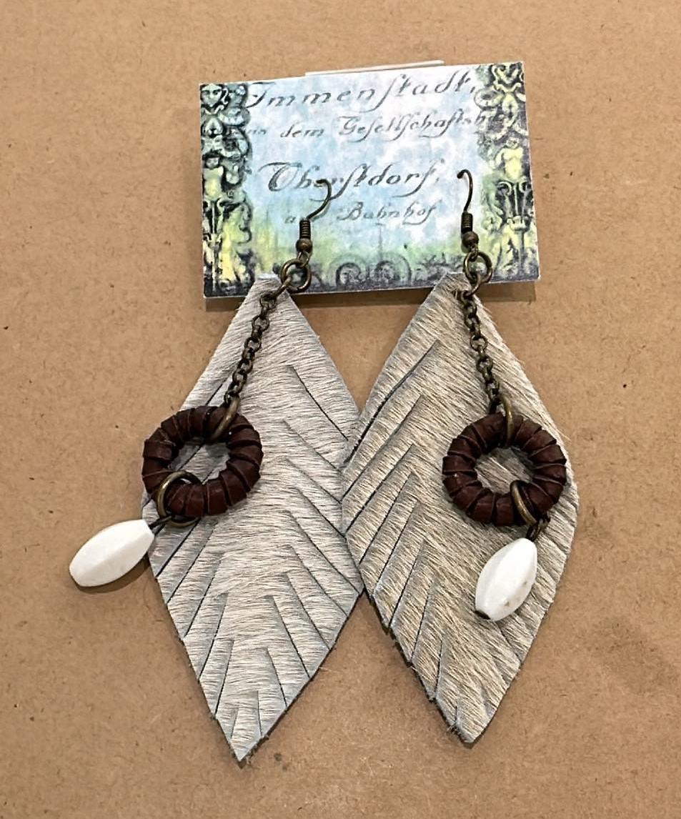 Leather Beaded Dangle Earring