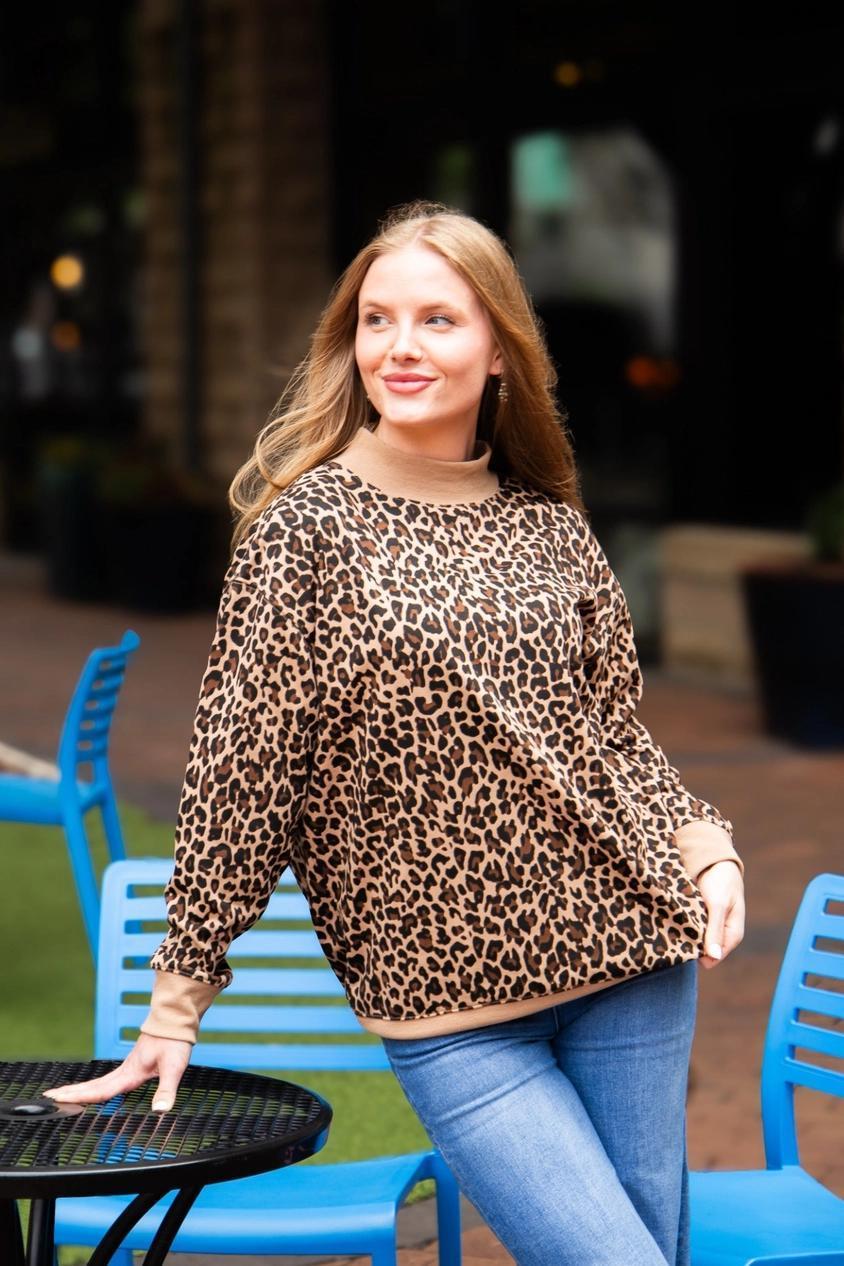 Mock Neck Sweatshirt - Leopard