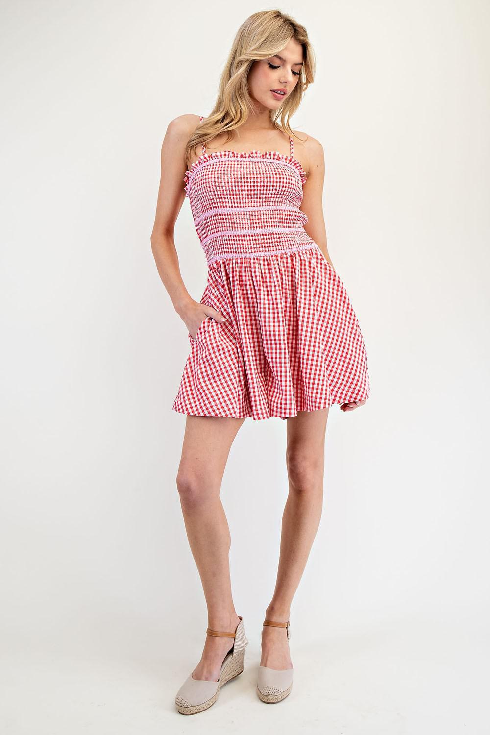 Sunset Red Gingham Romper