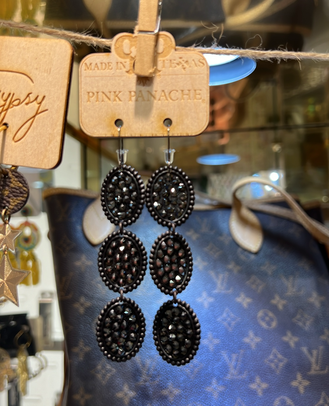 Black Triple Crystal Earrings