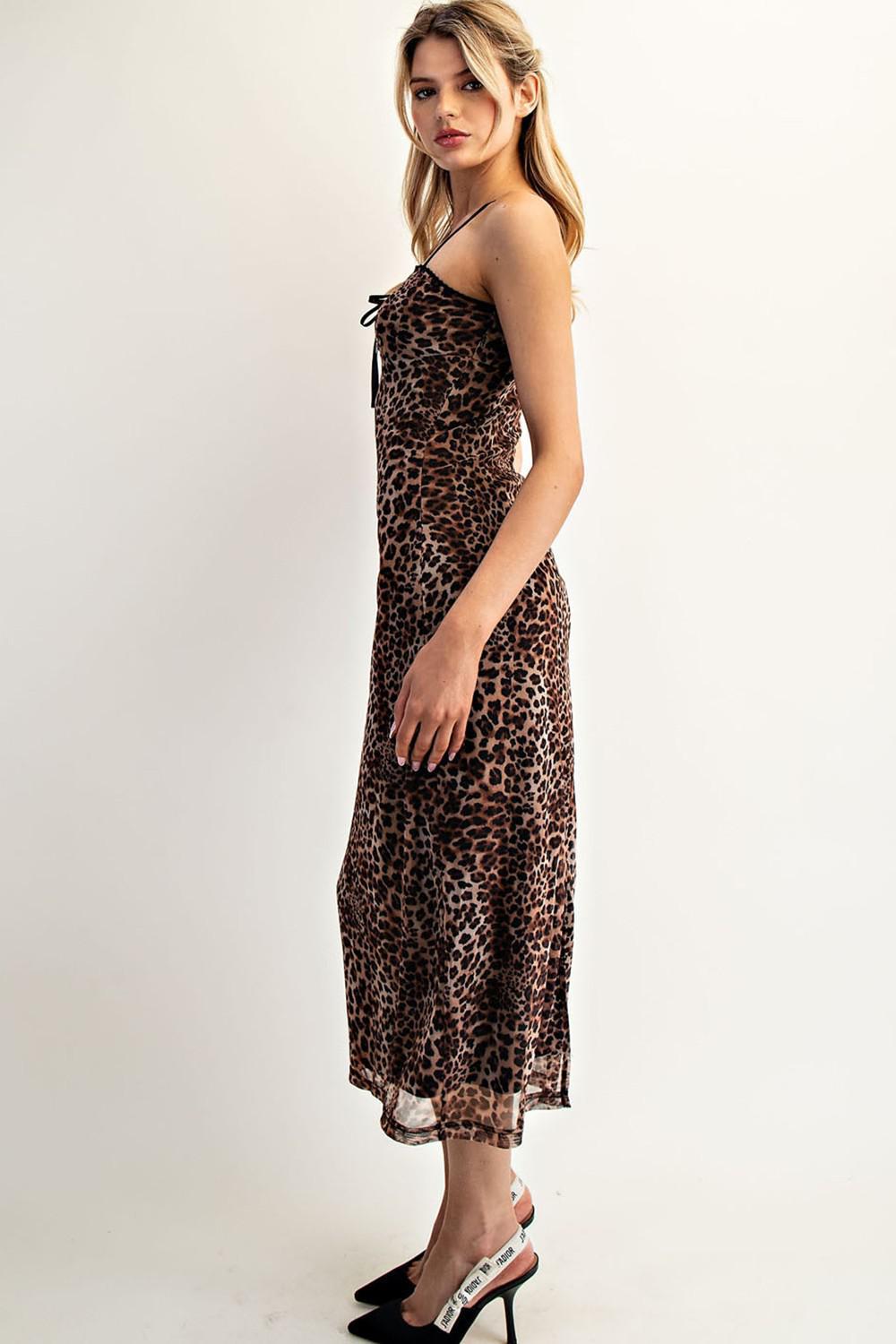 Leopard Printed Sleeveless Midi Dress