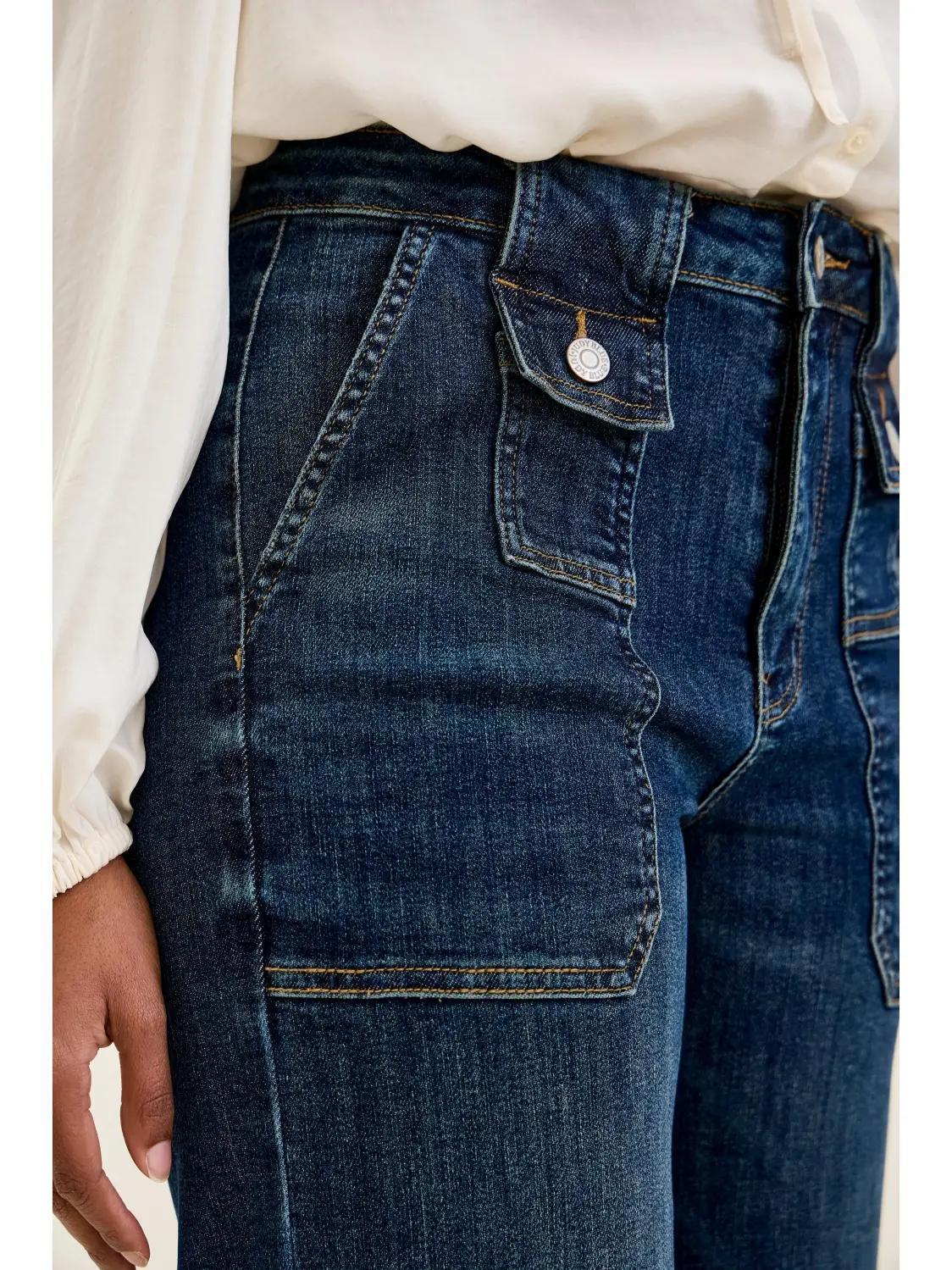 Judy Blue HW Wide Crop Utility & Patch Pocket Jeans