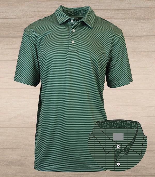 Andy Stripe Performance Polo with Dogs - Forest & Sage