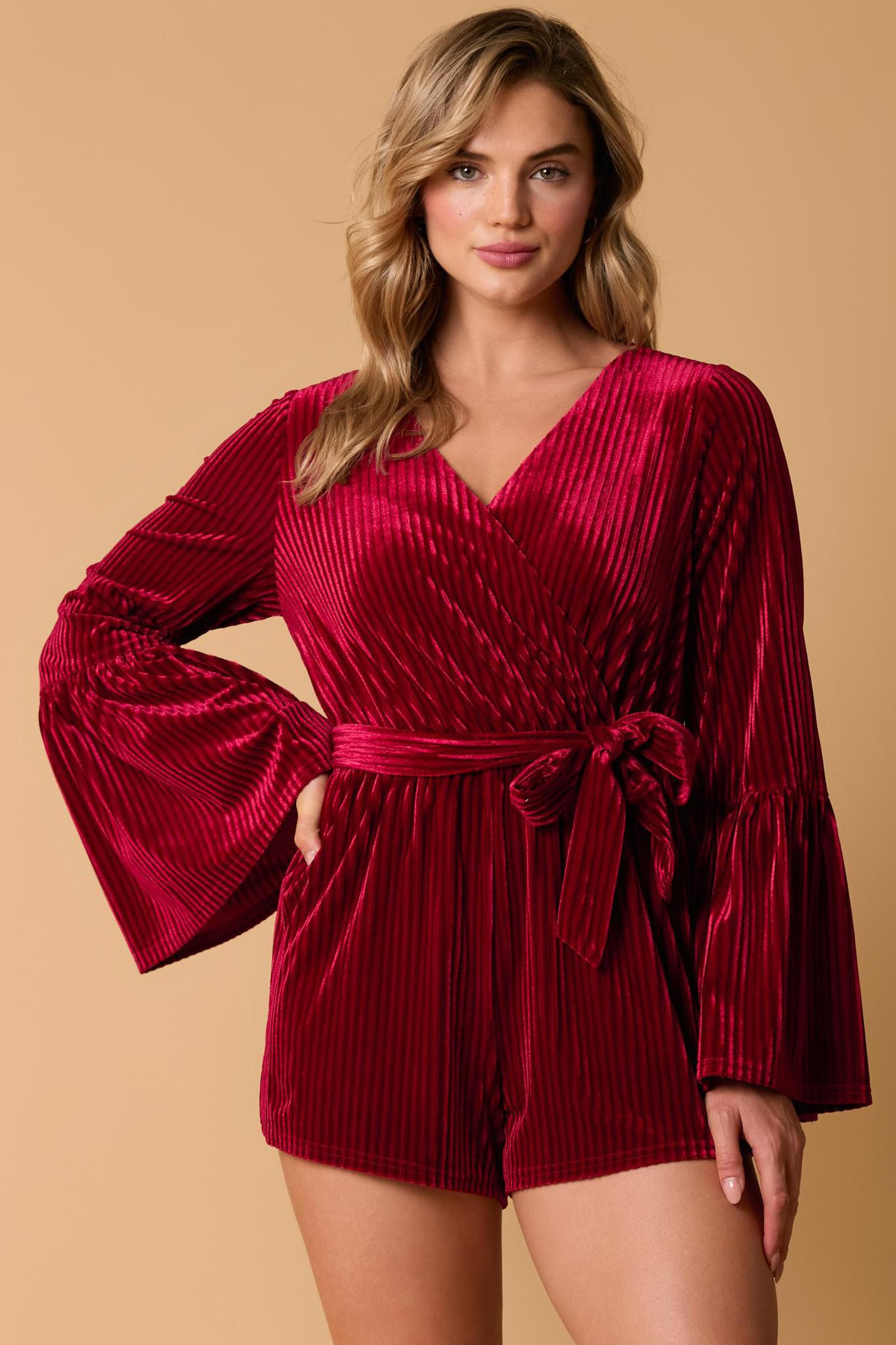 Velvet Romper With Long Sleeve