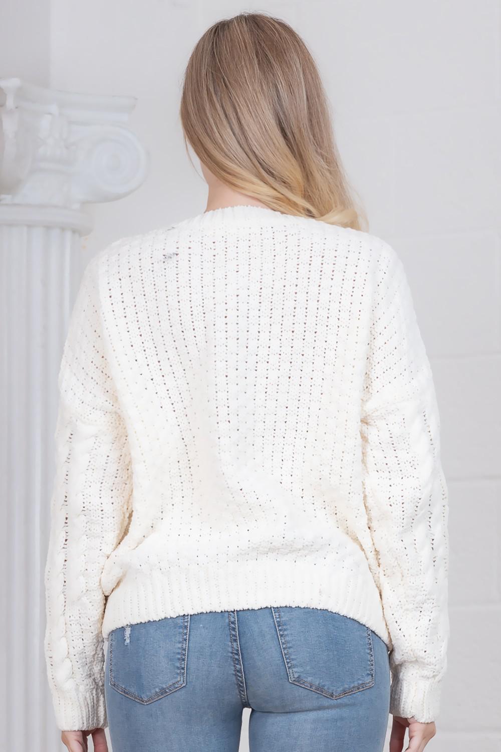 V-Neck Crystal Beads Sweater
