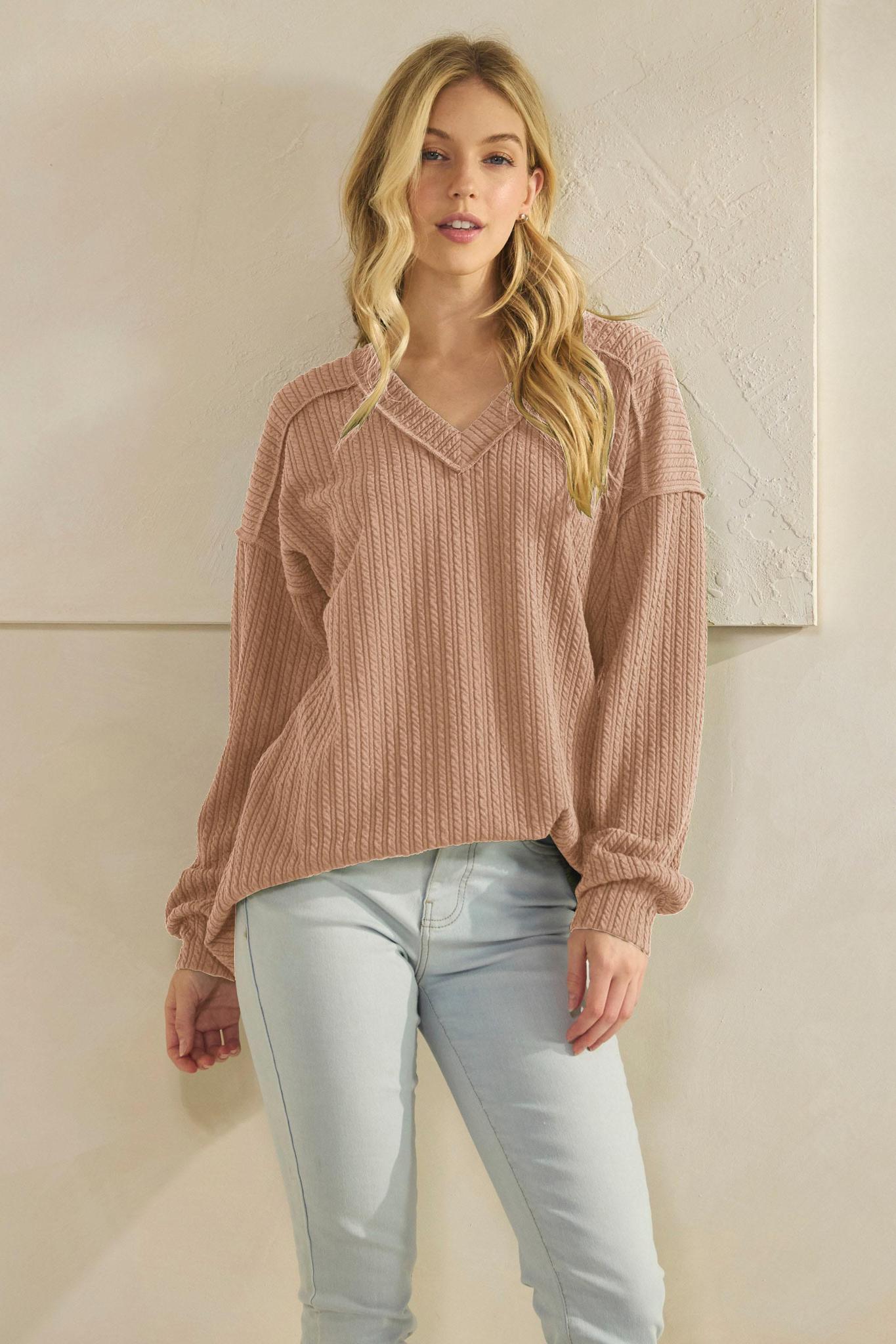 Taupe Long Puff Sleeve Solid Top
