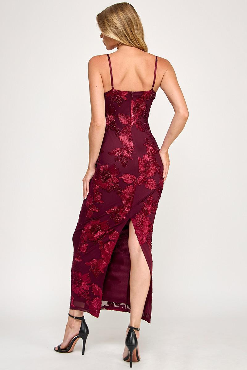 Sleeveless Mesh Floral Embroidered Maxi Dress