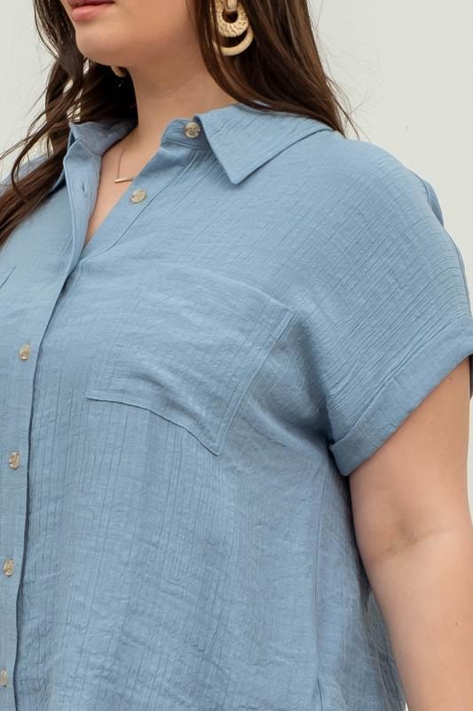 Collared Blue Button Top