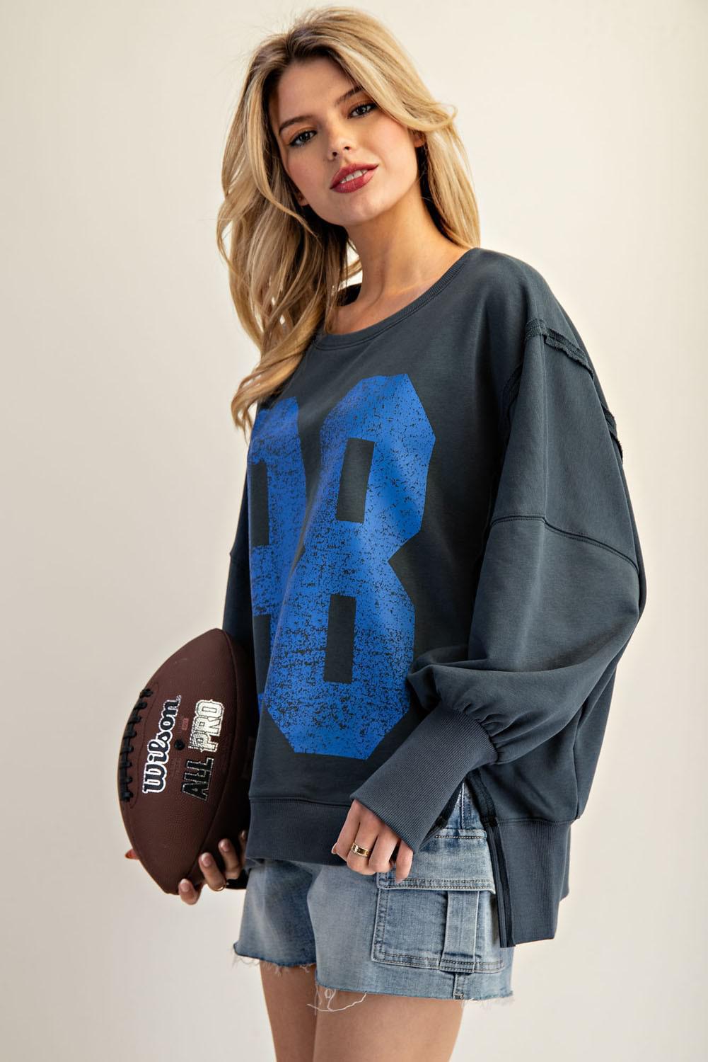 Faded Varsity Pullover Top