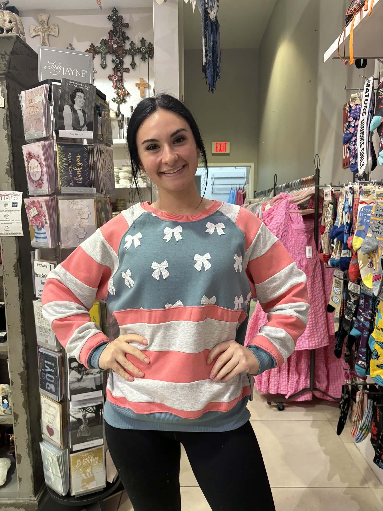 Simply Southern American Flag Bow Crewneck