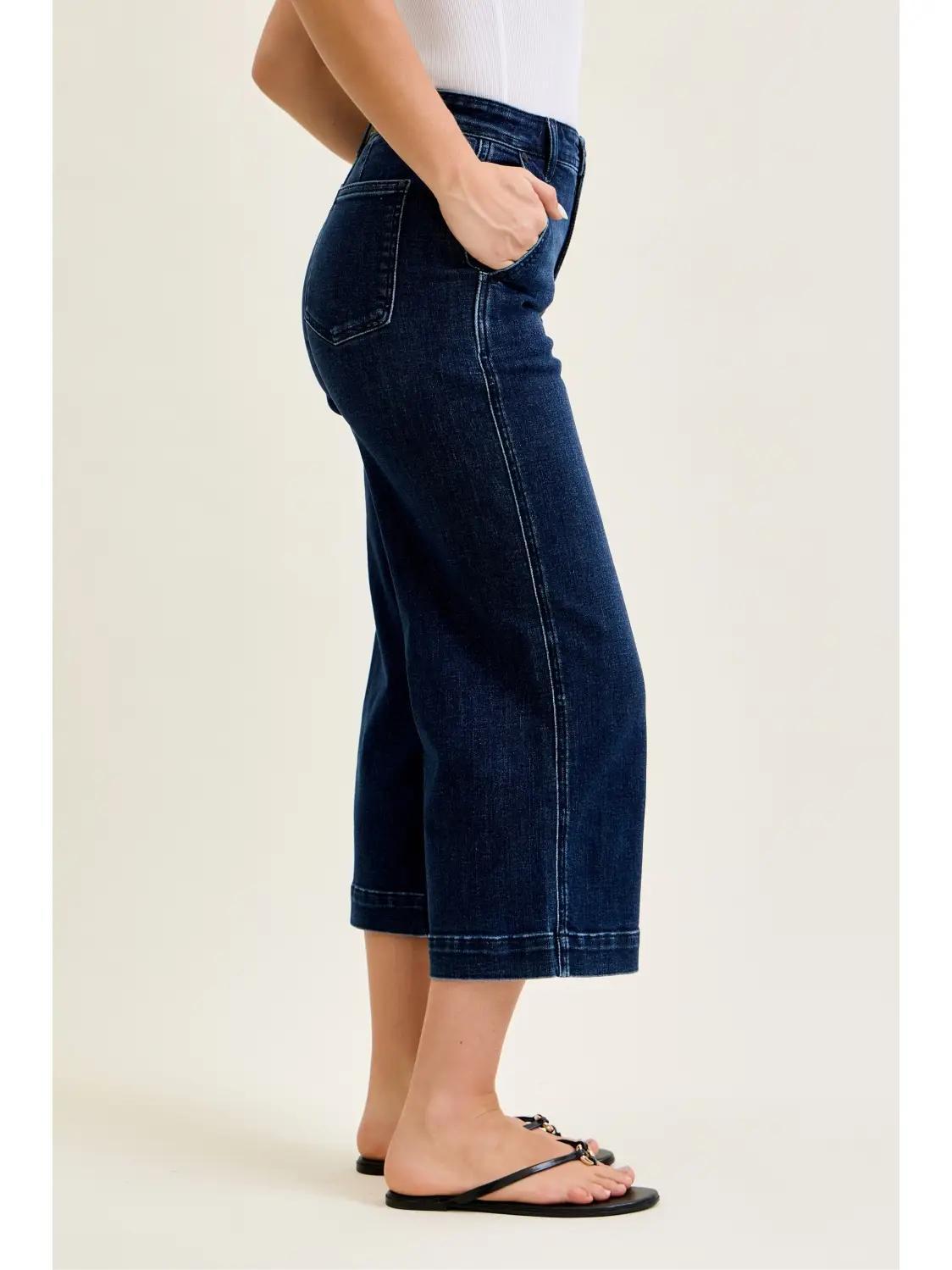 Judy Blue HW Dark Ankle Wide Trouser