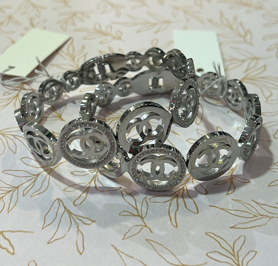 Chanel Silver Outline Crystal Bracelet