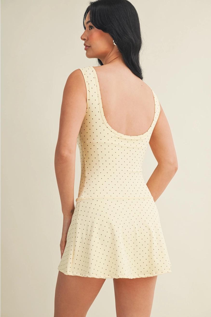 Polka Dot Print A-Line Mini Dress with Drop Waist