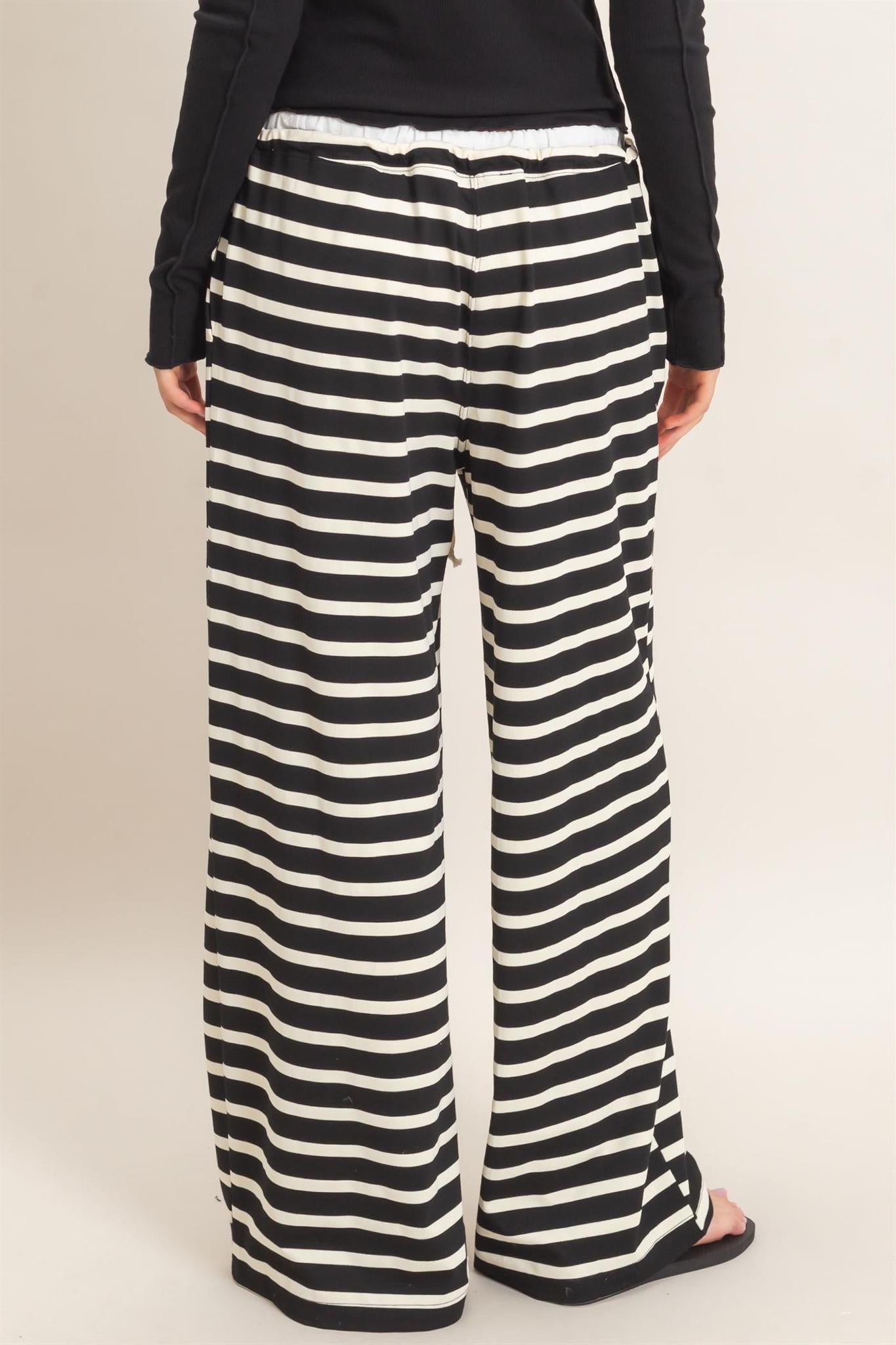Black/Cream Striped Wide-leg Pants
