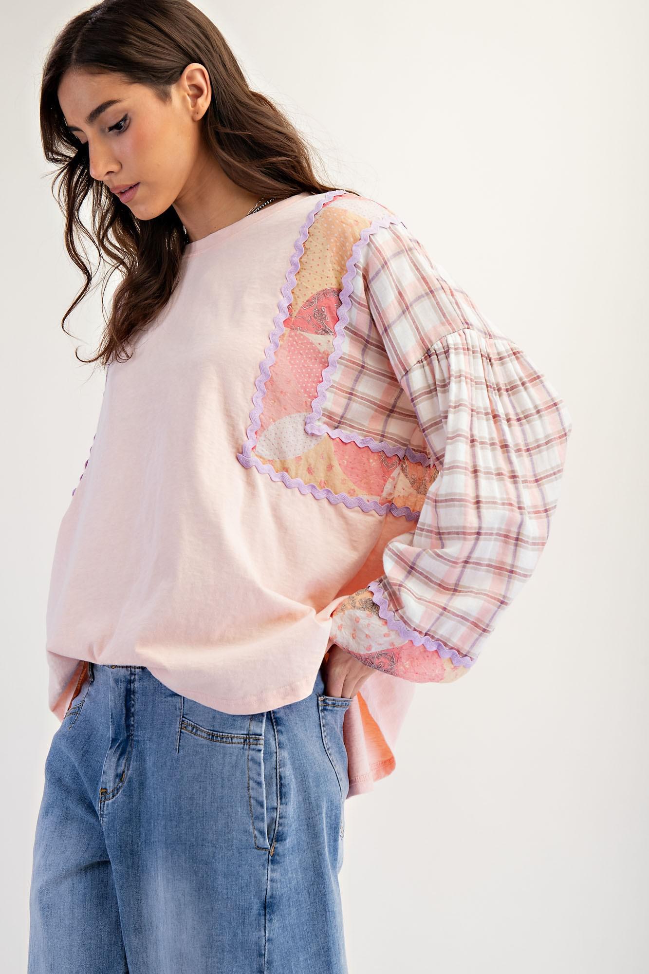 Plus Peach Mix Washed Knit Top