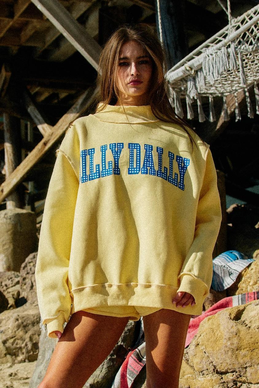 "Dilly Dally & Lolly Gag" Reversible Mock Neck Sweatshirt