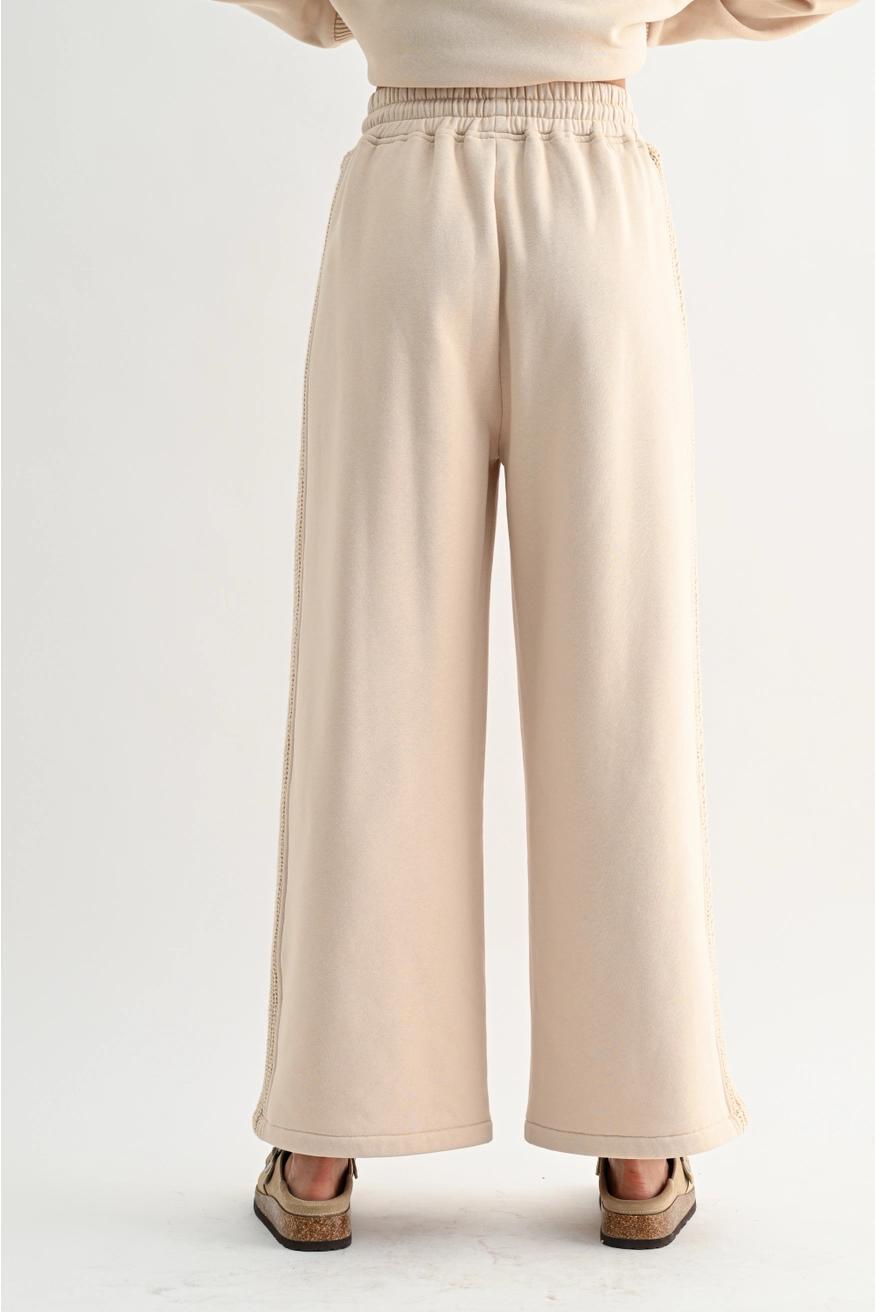 beige Cable Knit Trim Oversized Lounge Set