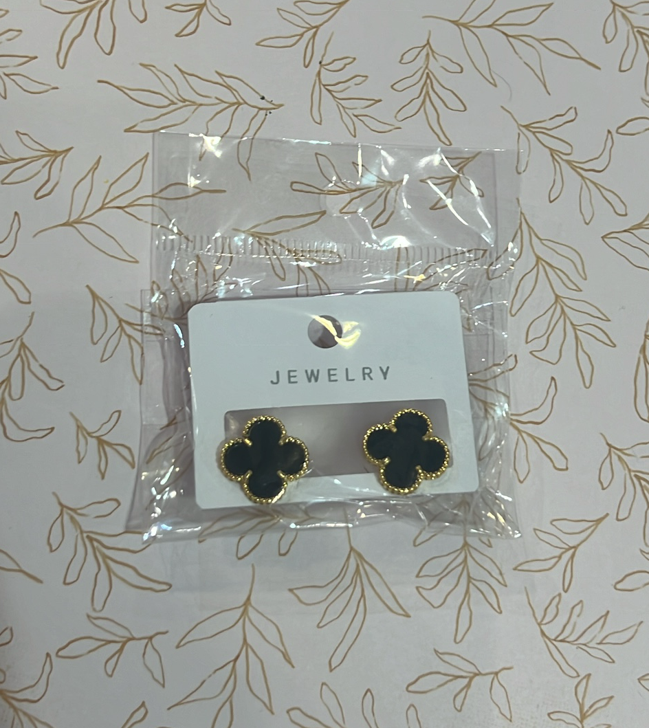 Black Flower Post Earrings