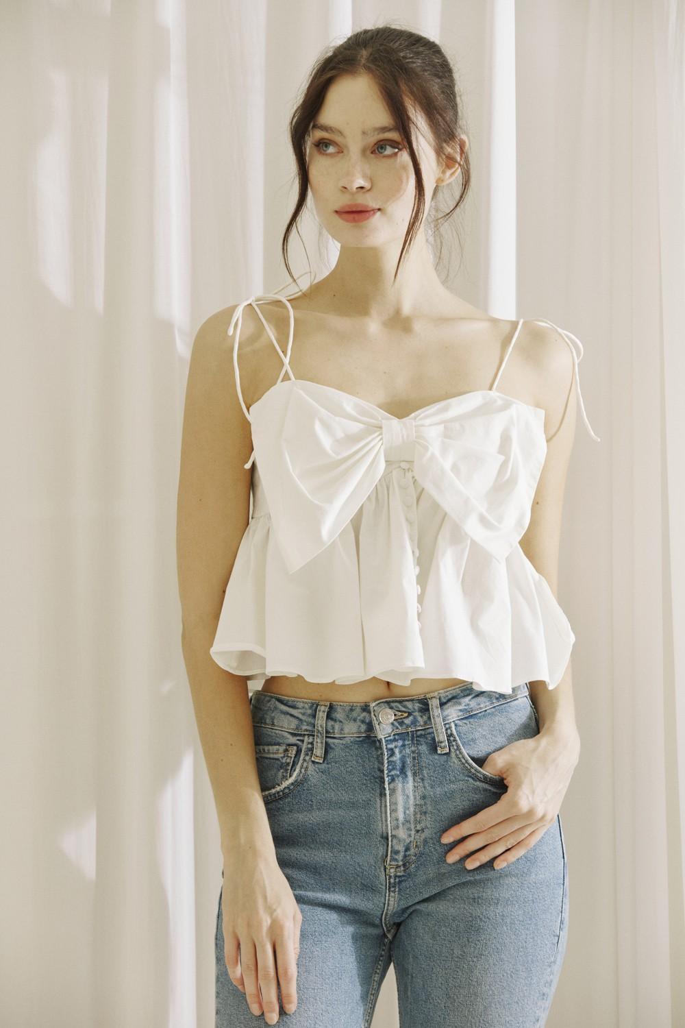 Monochromatic Bow Baby Doll Top