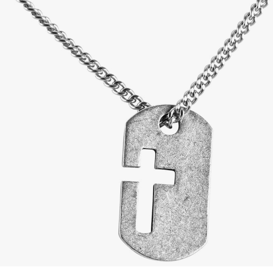 Necklace Dogtag Cross Pewter 24in Chain