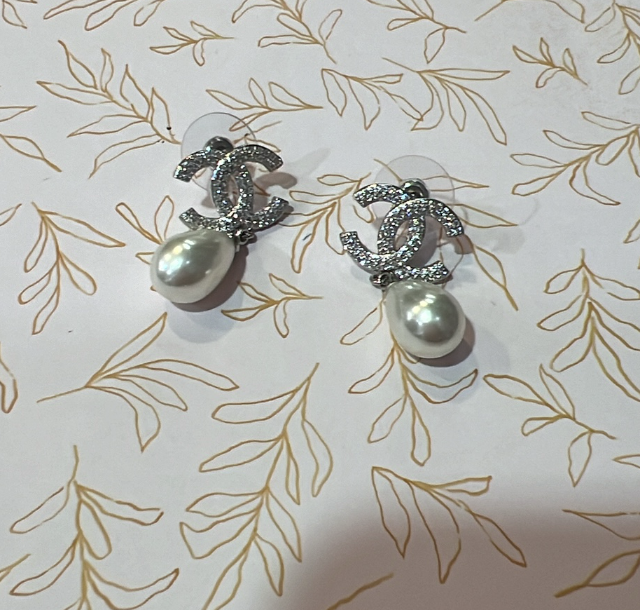 Crystal Chanel Pearl Earrings
