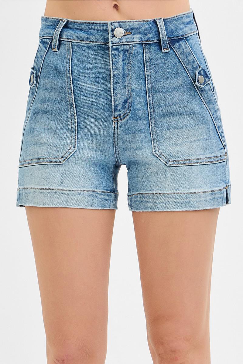 High Rise Patched Pocket Shorts