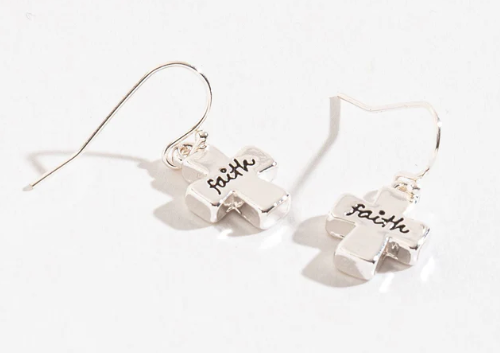 Silver Faith Cross Earrings