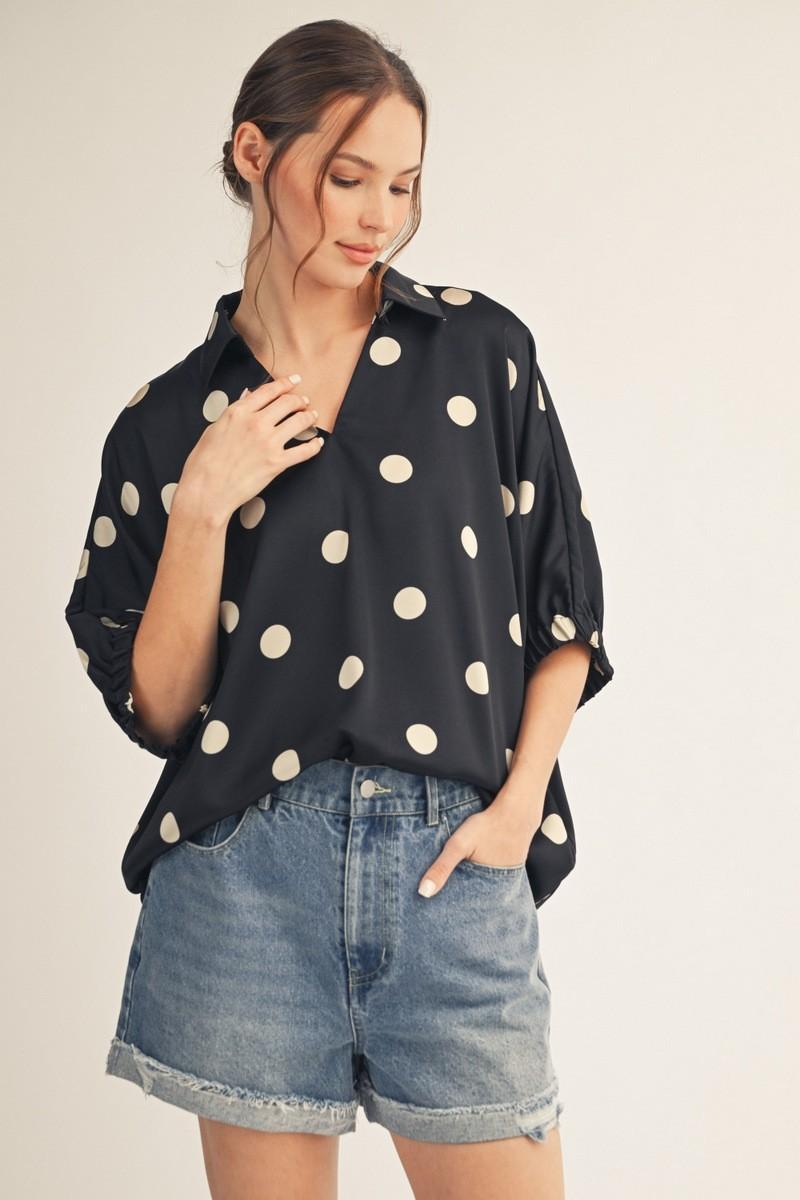 Black Polka Dot Satin Top