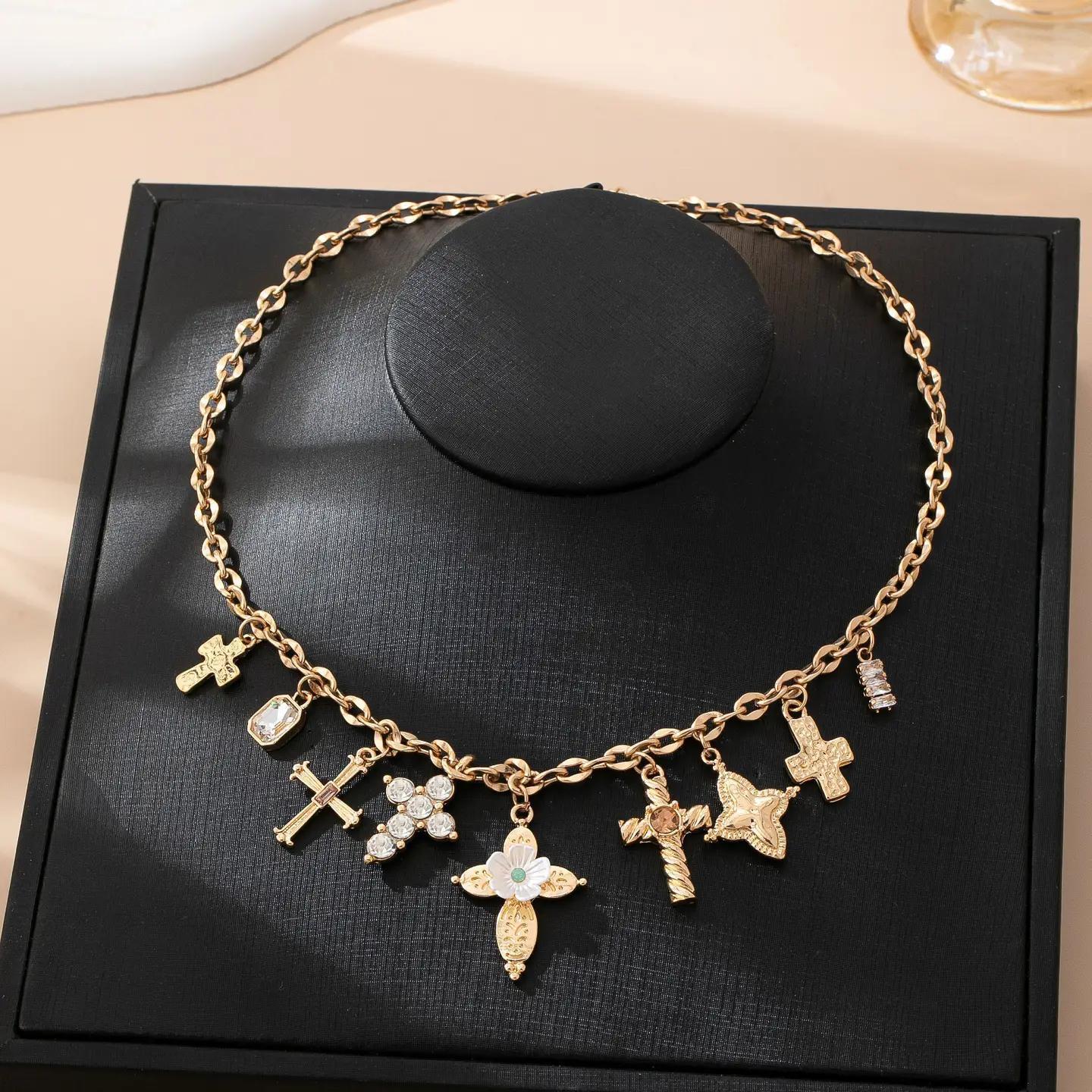 Charm Necklace - Multi-Cross Crystal Charm