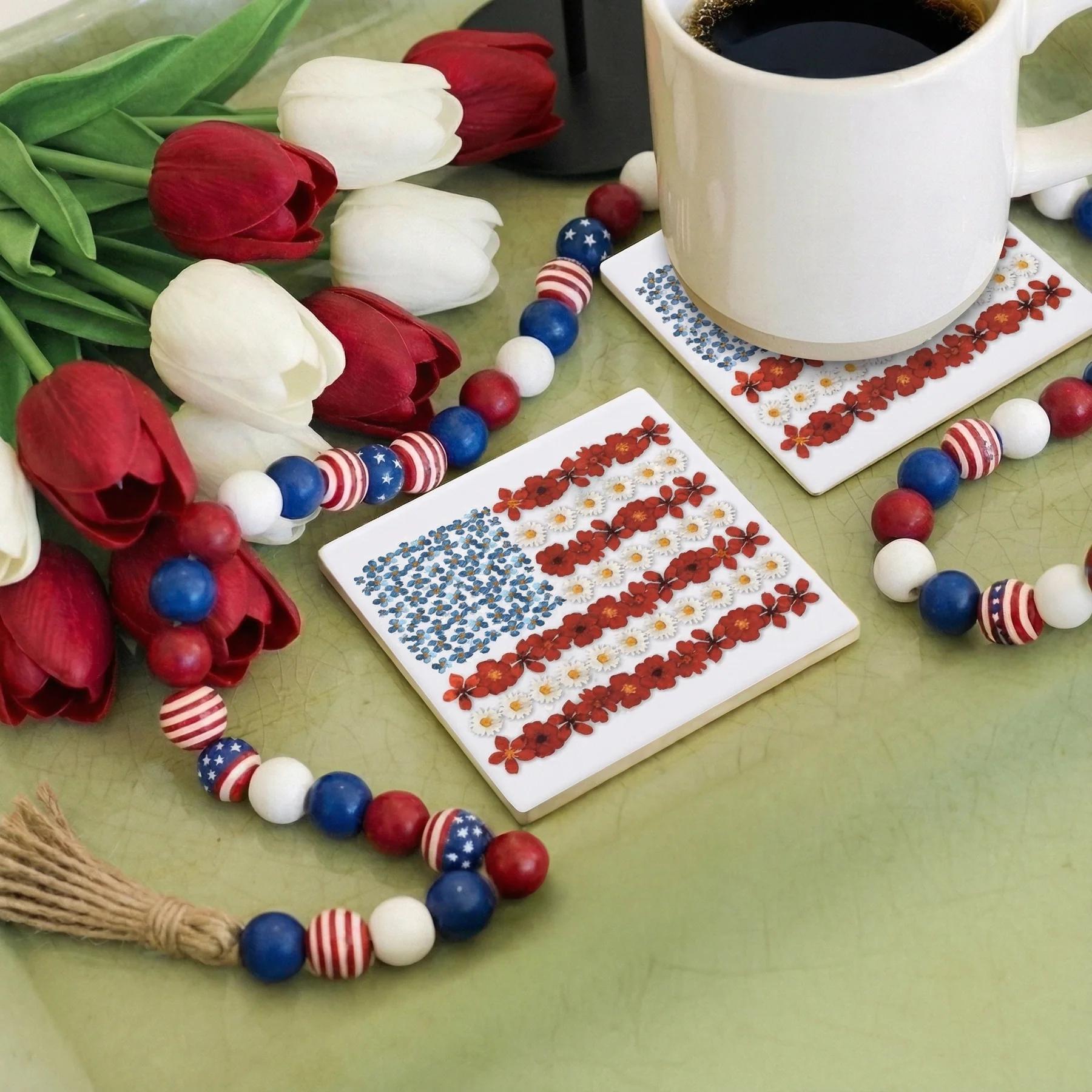 Floral American Flag Coaster