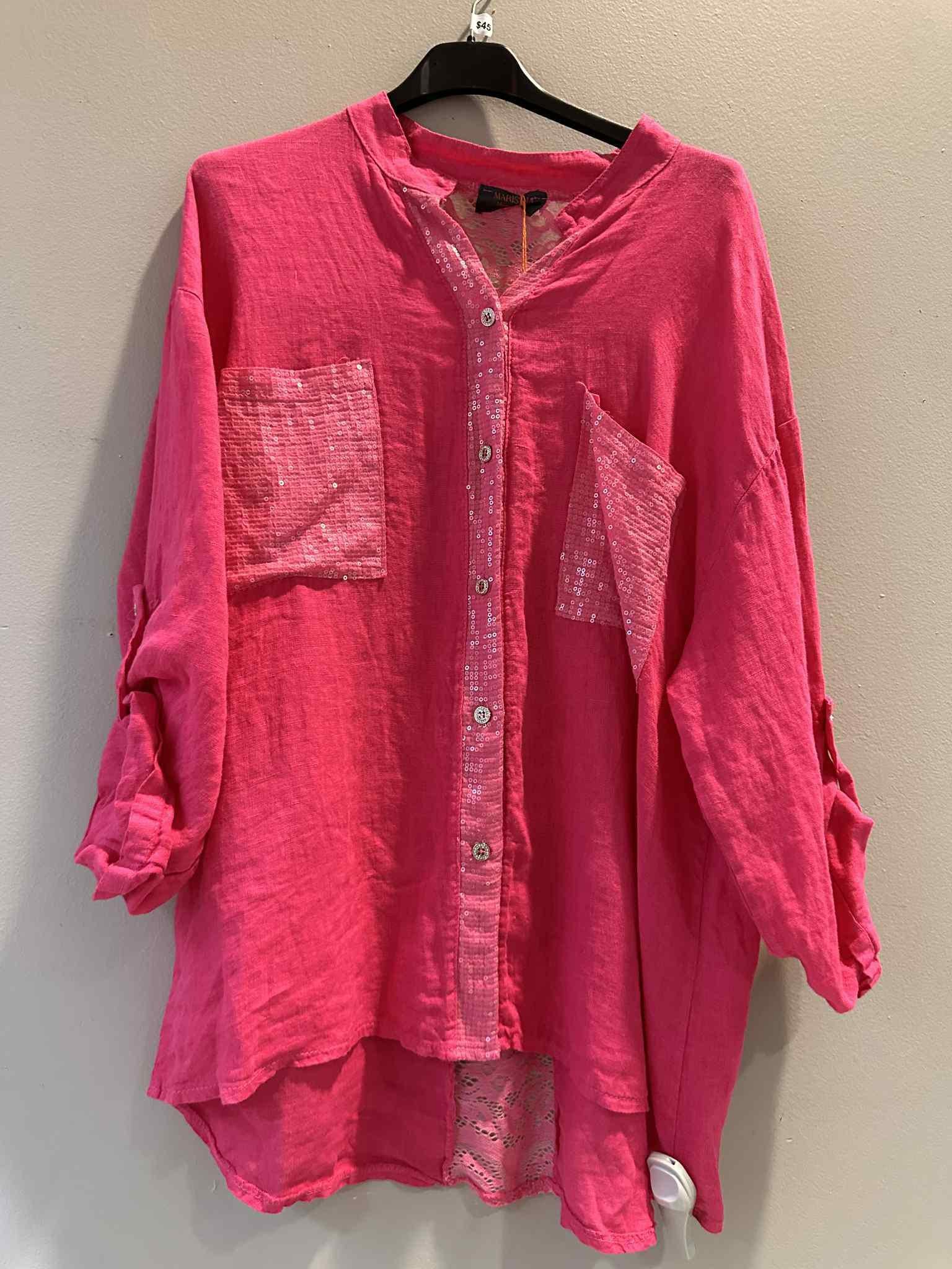 Sequin Linen Fushia Top O/S