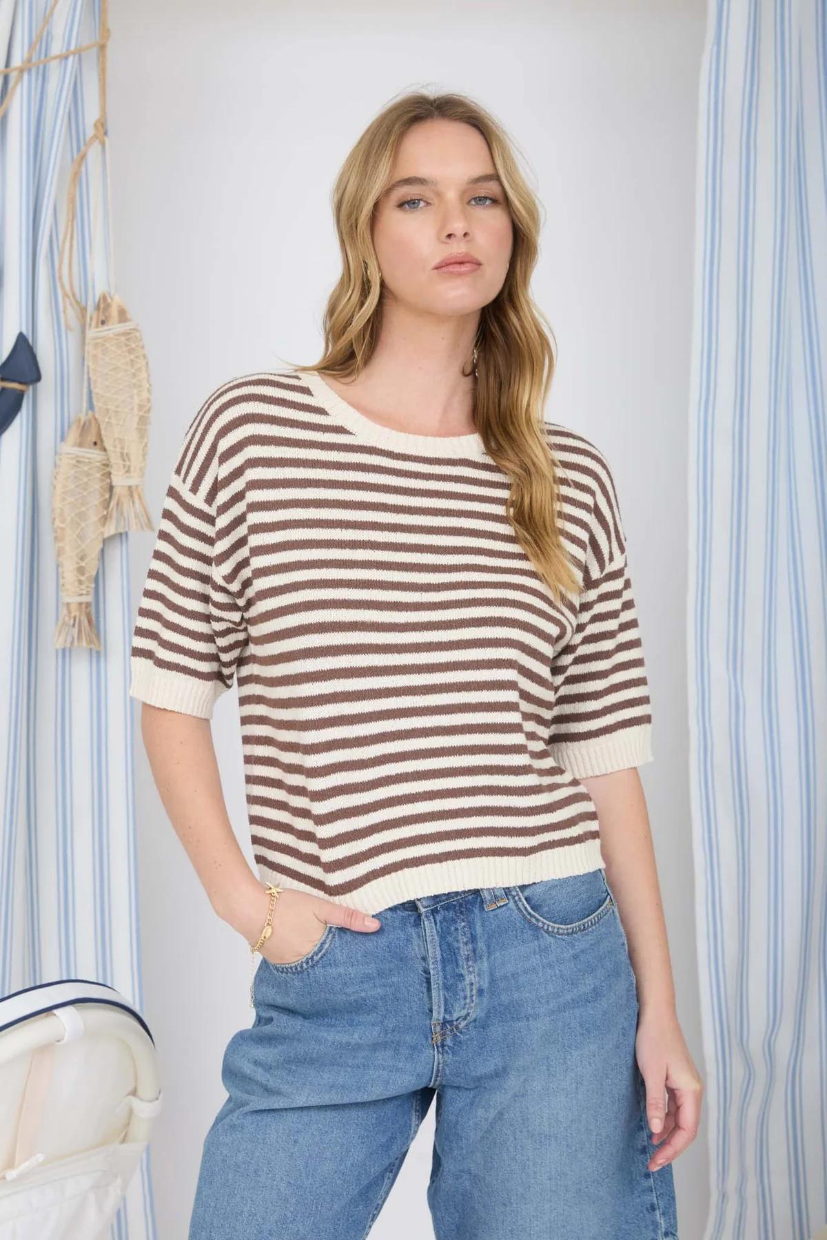 Striped Contrast Trim Sweater