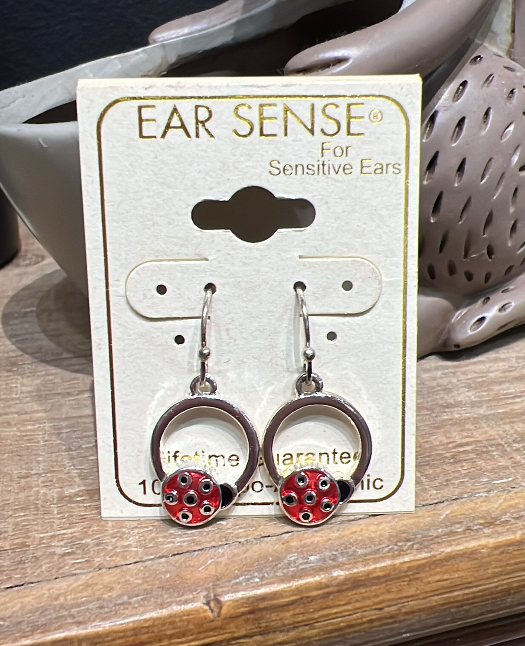 Silver Ladybug Hoop Earrings
