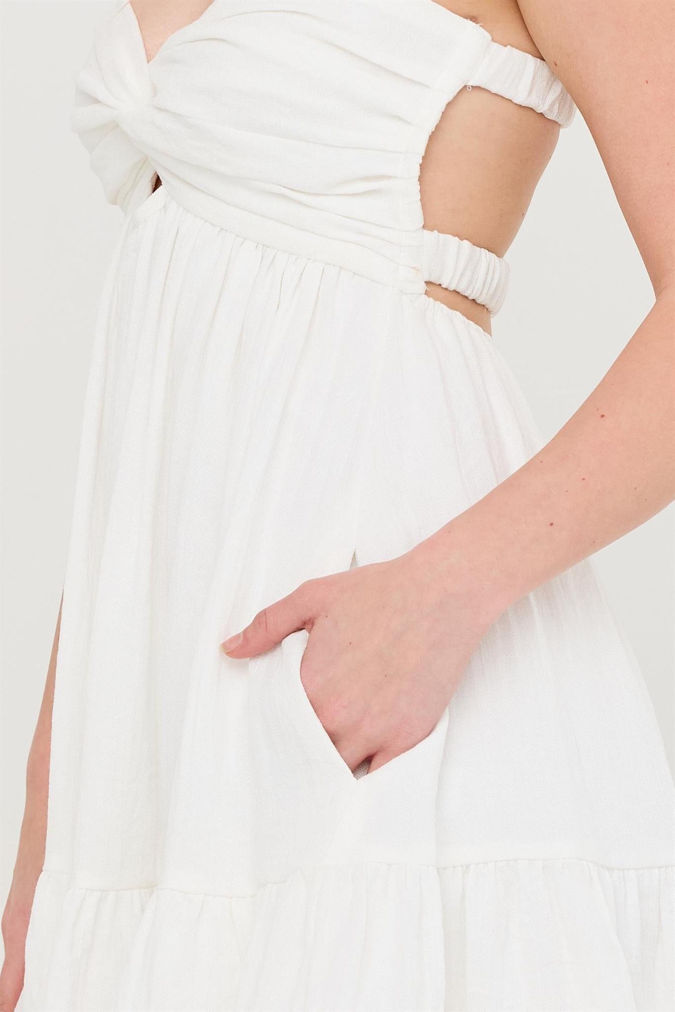 White Twist Front Mini Dress