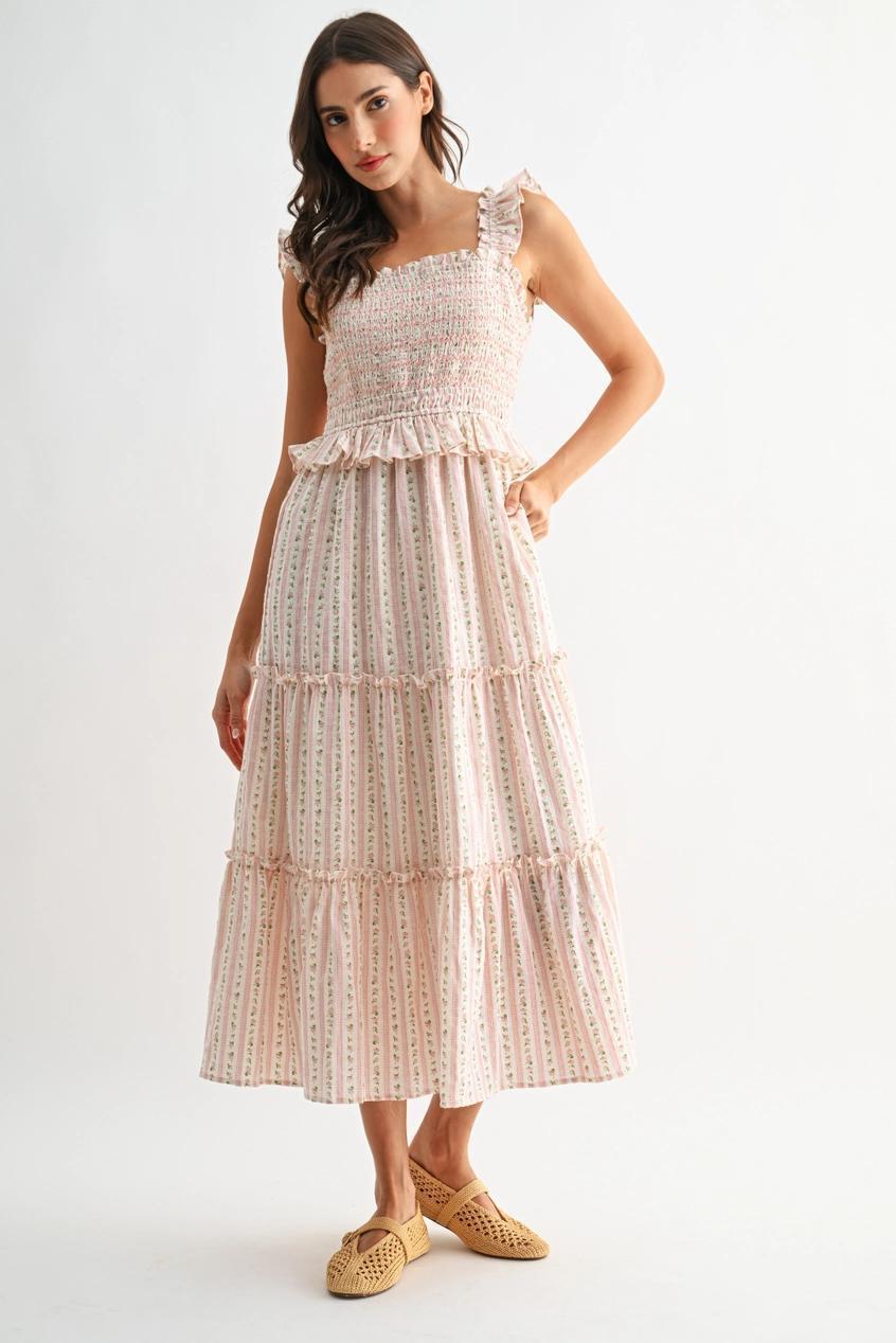 Tiered Maxi Dress with Smocked Bodice and Ruffle