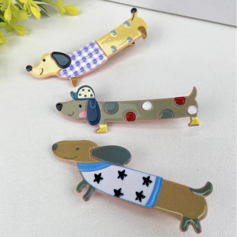 Cute Cartoon Colorful Dachshund Hair Clip