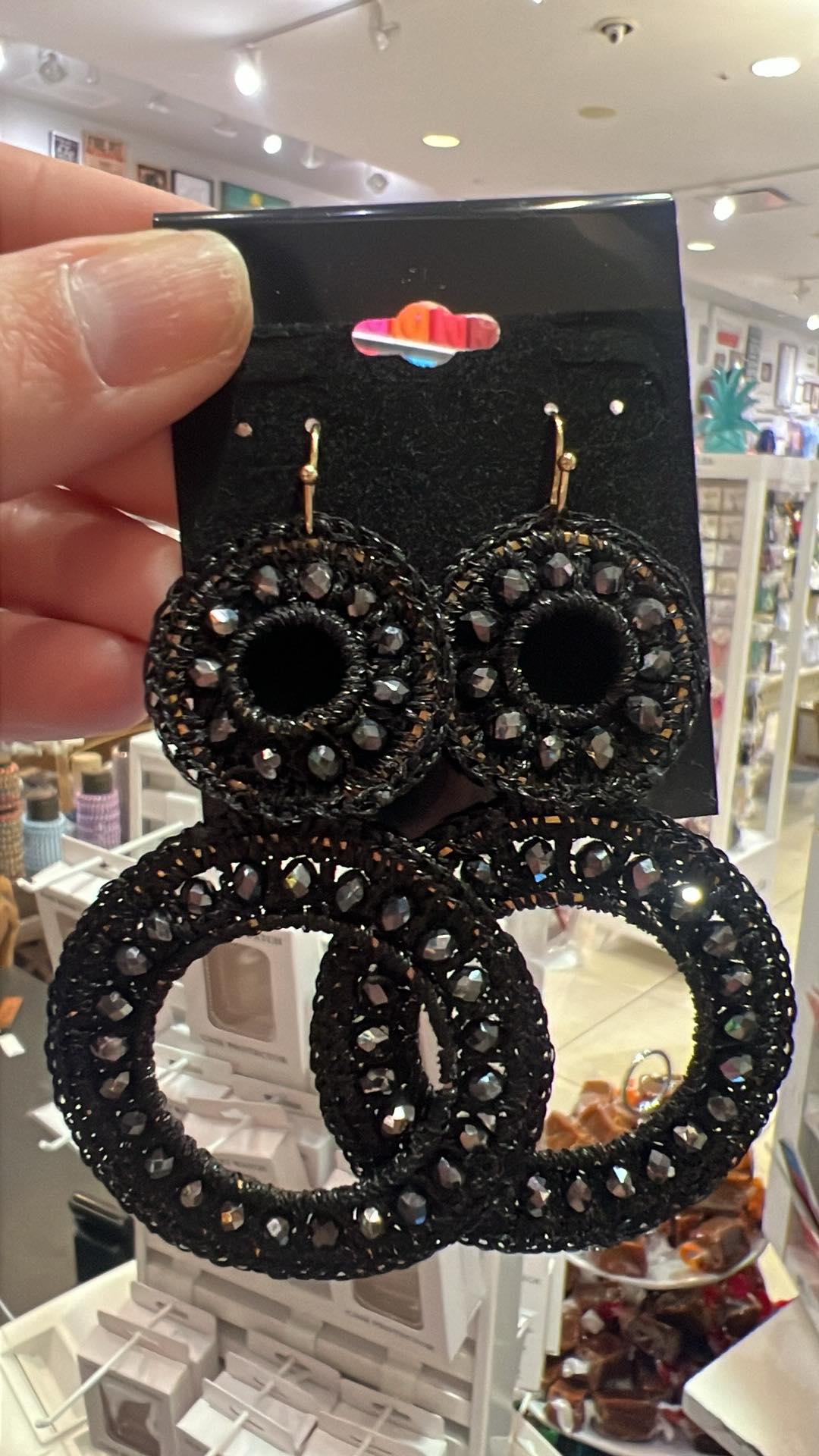 Black Beaded Circle Earrings