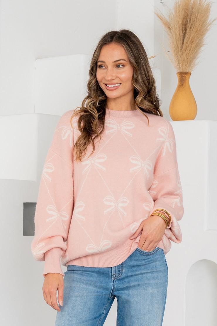 Bow Crew Neck Pullover Sweater