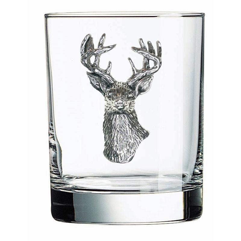 Silver Buck Stags Head Deer Jeweled Glassware