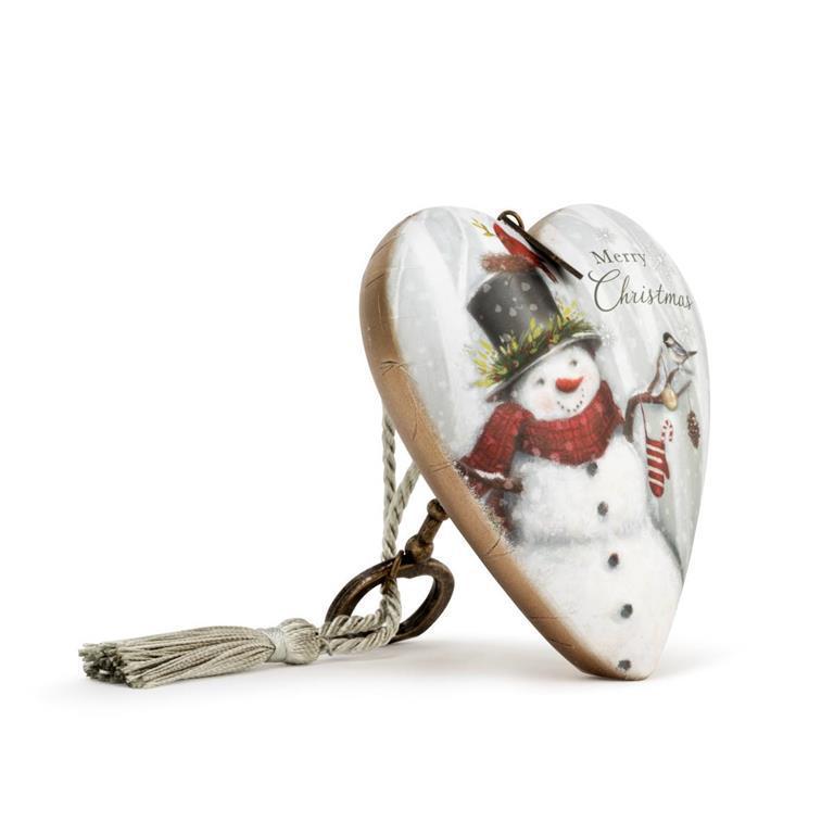 Merry Christmas Snowman Art Heart - 3.5in