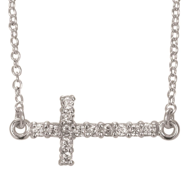 73-8040P SIDEWAYS CZ CROSS SILVER PLATE 18" CHAIN