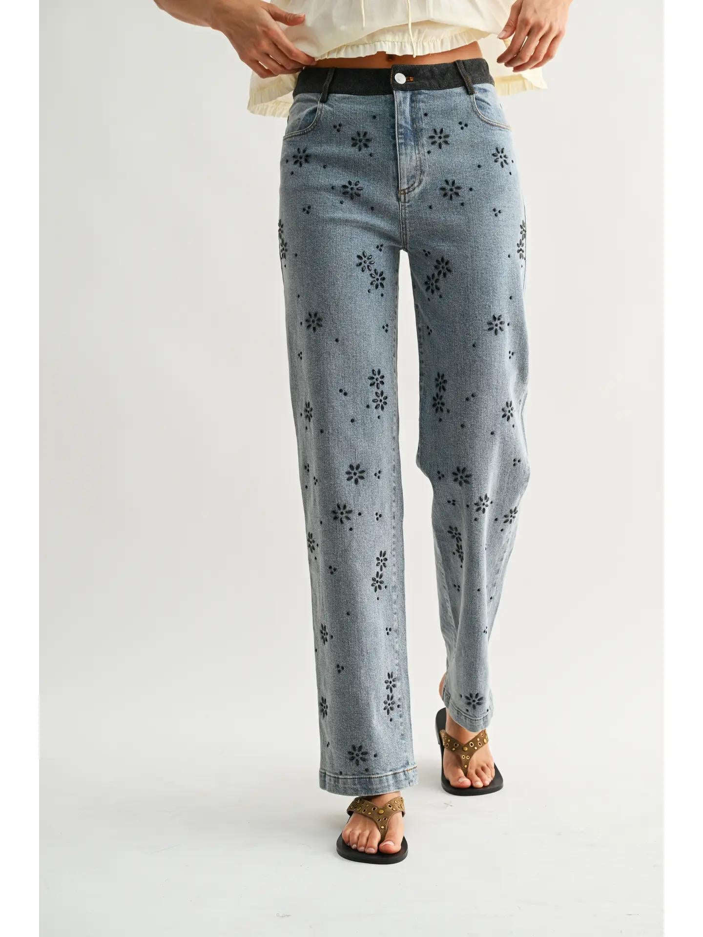 Straight-Leg Jeans with Hot Fix Embellished
