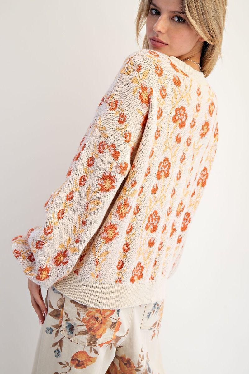 FLORAL PATTERN KNITTED SWEATER CARDIGAN