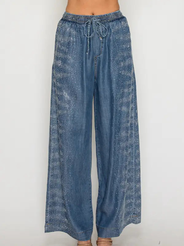 Drawstring Sparkly Chambray Pants