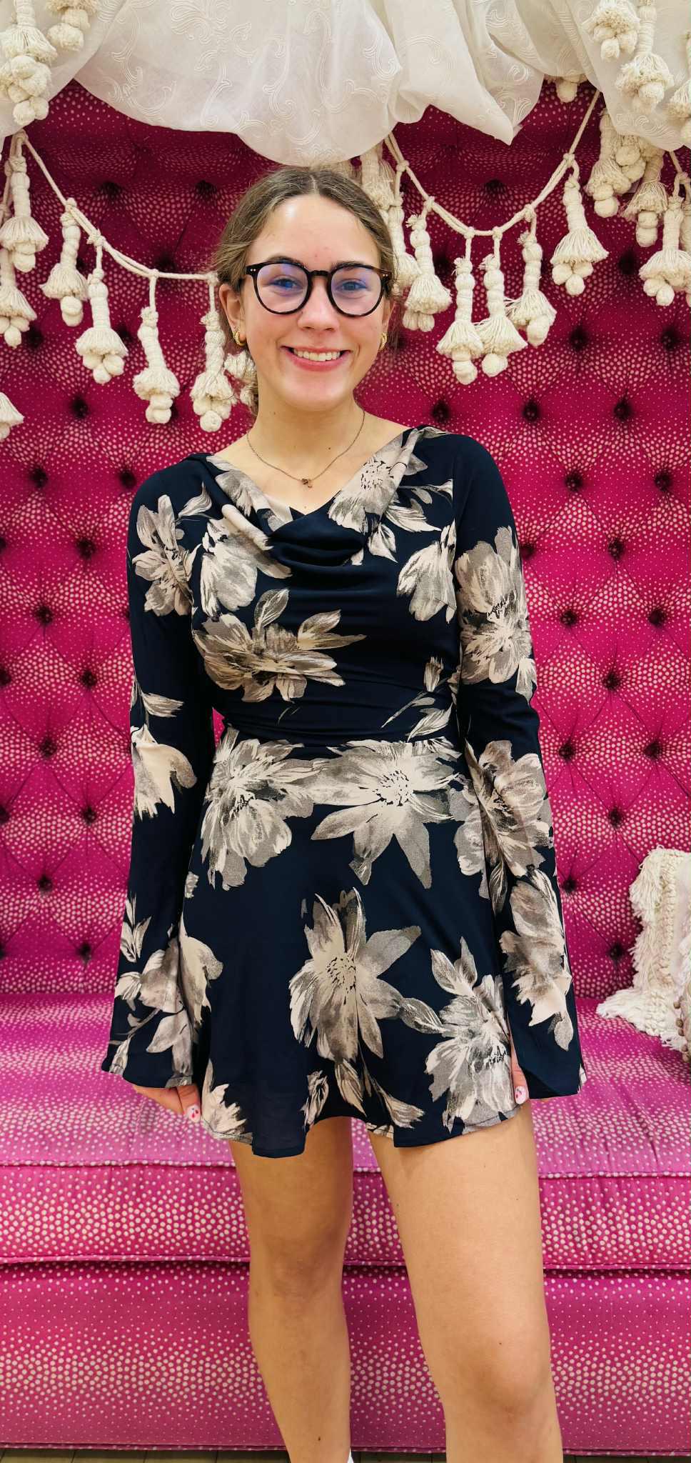 Cowl X Back Mini Flare Dress