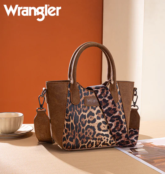 Wrangler Leopard Print Small Tote/Crossbody - Brown
