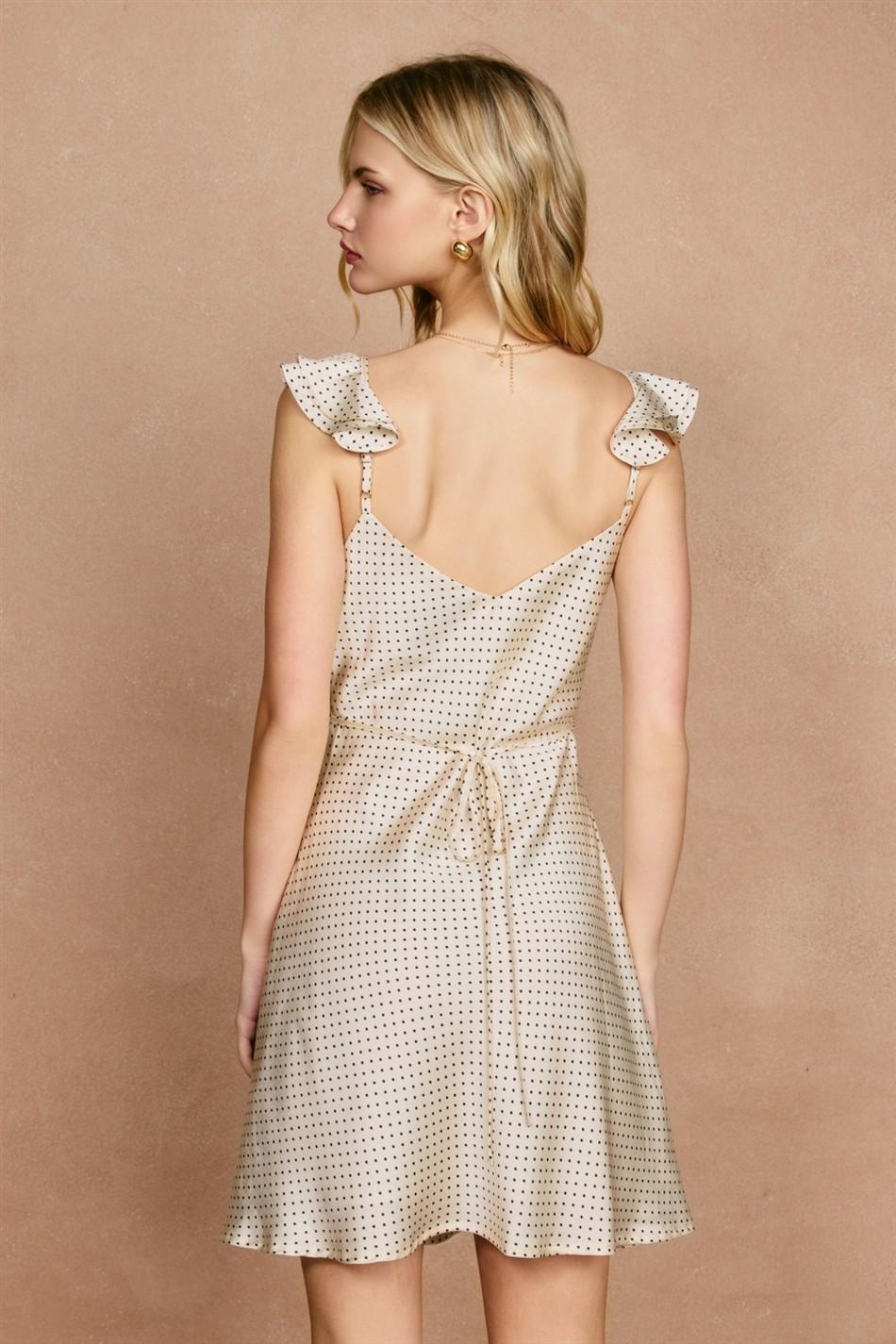 Dot Darling Flutter Sleeves Mini Dress - Ivory