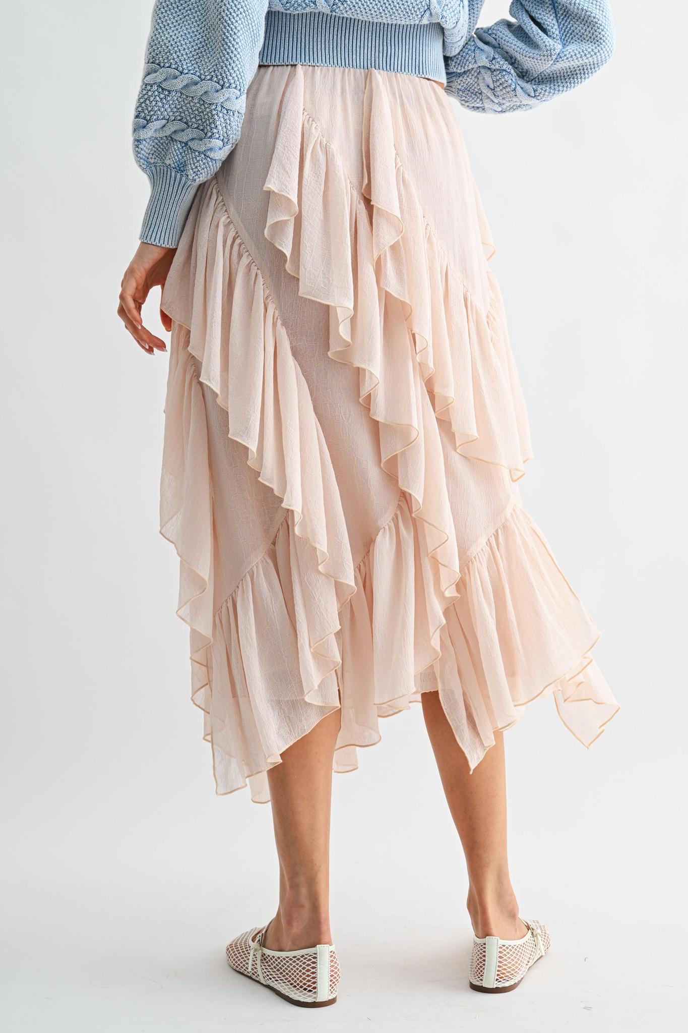 Layered Chiffon Ruffle Midi Skirt
